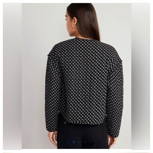 Old Navy Quilted Bomber Jacket Black Polka Dot Print Zip Up Size Medium - Picture 3 of 7